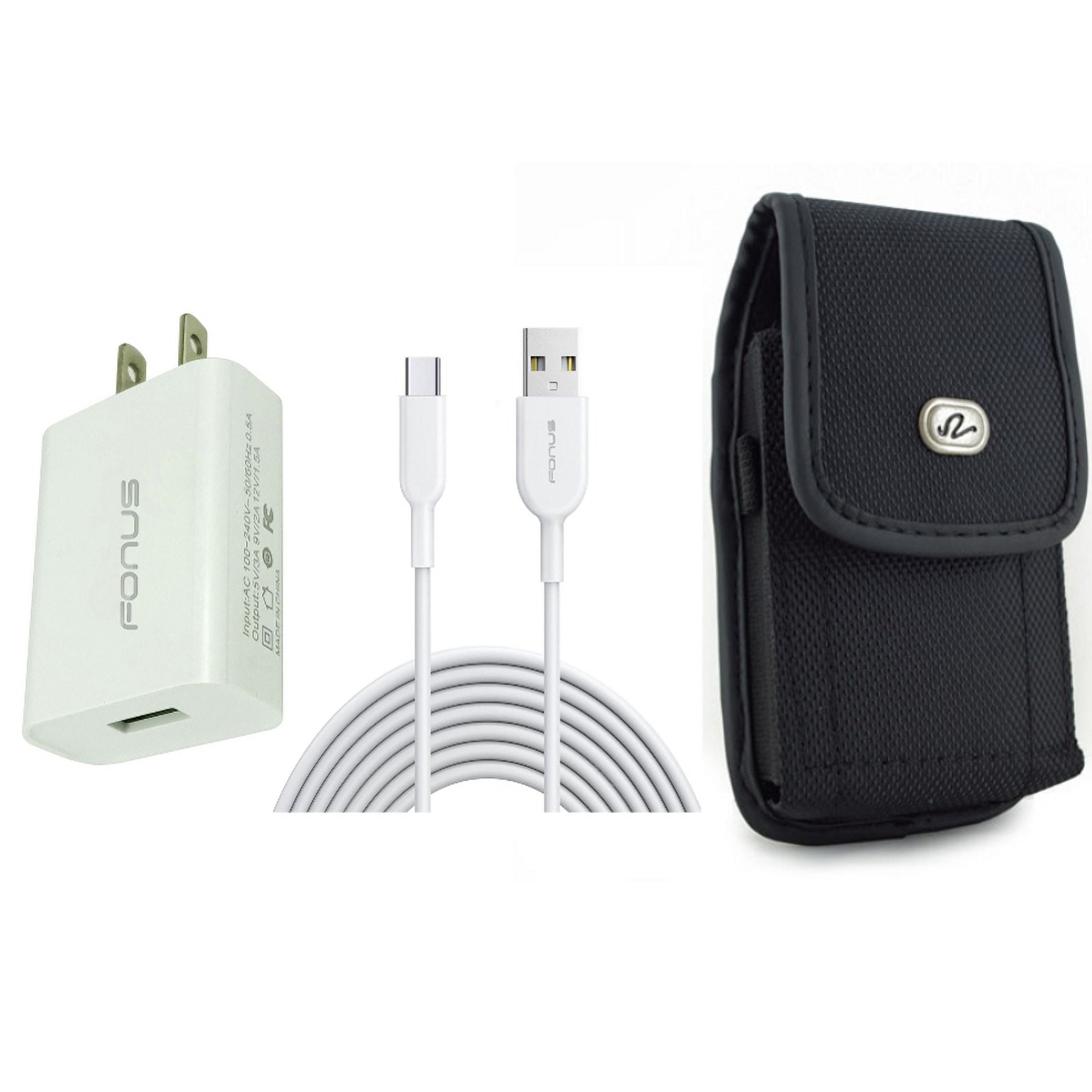Case Belt Clip & 18W Fast Home Charger for iPhone 15 Pro Max - Rugged Holster Canvas Cover and 6ft Long USB-C Cable Type-C Cord USB Wall Adapter Power Wire N2O for iPhone 15 Pro Max (6.7")