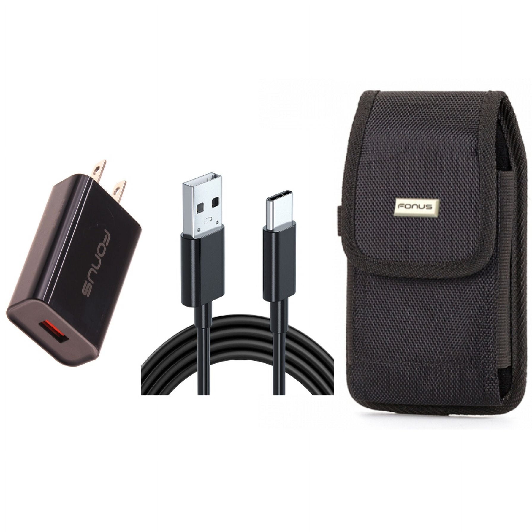 Case Belt Clip & 18W Fast Home Charger for iPhone 15 Pro Max - Swivel Holster Rugged Cover and 6ft Long USB-C Cable Type-C Cord USB Wall Adapter Power Wire A9Z for iPhone 15 Pro Max (6.7")