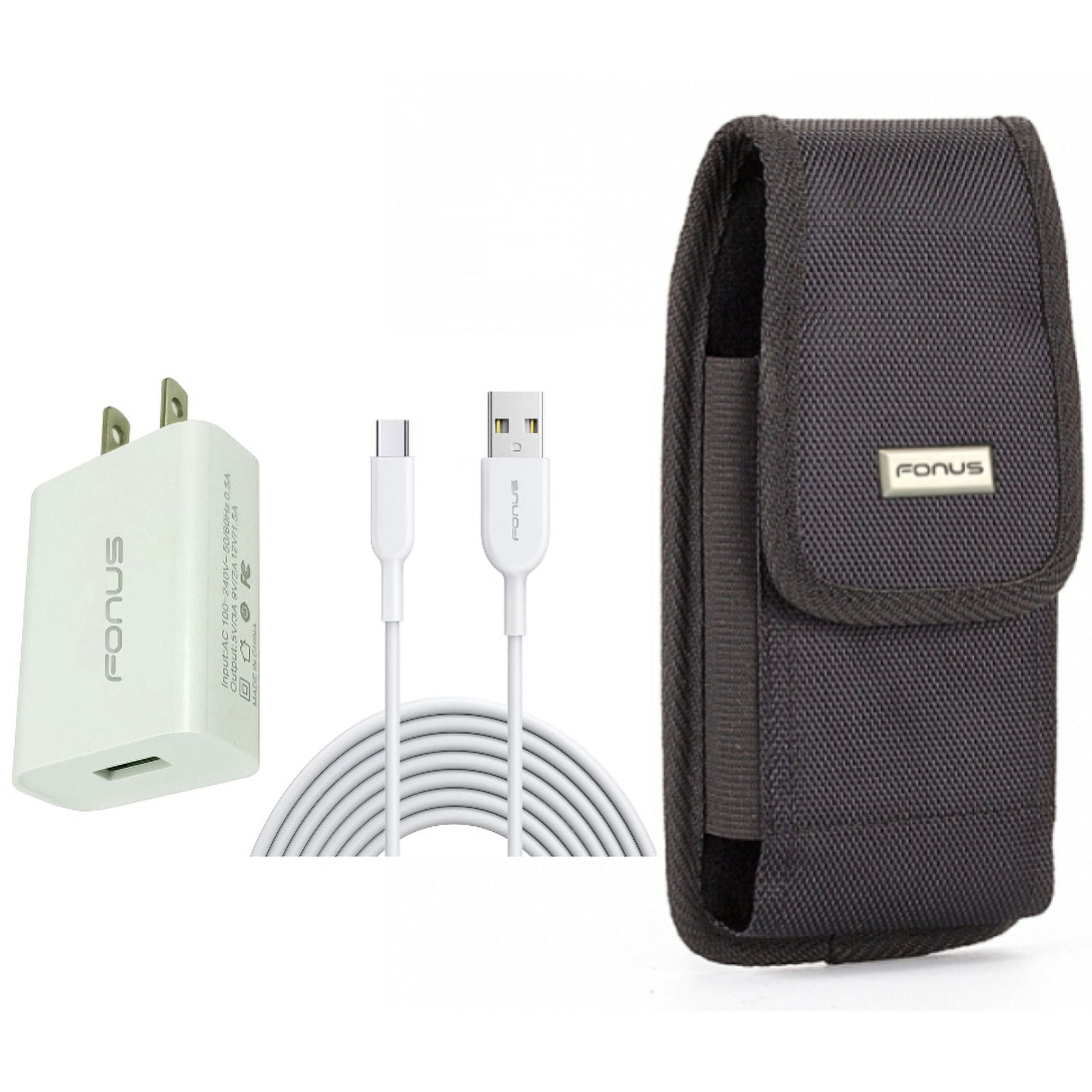 Case Belt Clip & 18W Fast Home Charger for iPhone 15 Pro - Swivel Holster Rugged Cover and 6ft Long USB-C Cable Type-C Cord USB Wall Adapter Power Wire W2O for iPhone 15 Pro (6.1")