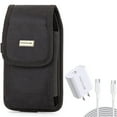 thumbnail image 1 of Case Belt Clip + 18W PD Home Charger for Motorola One 5G Ace Phone - Rugged Holster Canvas Cover and  Fast Type-C 10ft Long Cable Quick Power Combo for Motorola One 5G Ace, 1 of 12
