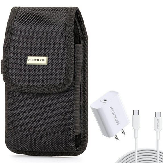 Case Belt Clip + 18W PD Home Charger for Motorola One 5G Ace Phone - Rugged Holster Canvas Cover and  Fast Type-C 10ft Long Cable Quick Power Combo for Motorola One 5G Ace
