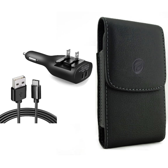 Case Belt Clip & 2-in-1 Car Home Charger for iPhone 15 Pro - Leather Holster Cover Pouch and 6ft Long USB-C Cable TYPE-C Cord Travel Power Adapter Charging Wire O3O for iPhone 15 Pro (6.1")