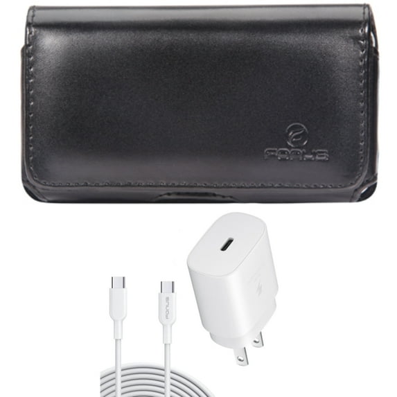 Case Belt Clip & 25W Fast Home Charger for Samsung Galaxy S24 - Leather Swivel Holster Loops, PD Type-C 6ft USB-C Cable Quick Power for Galaxy S24