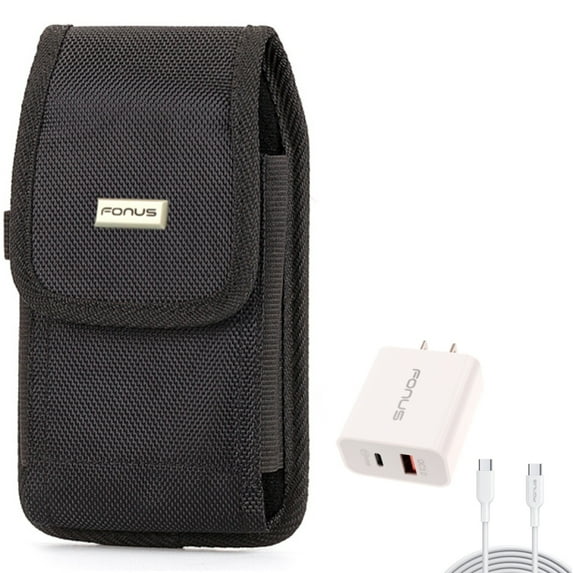Case Belt Clip + 36W PD Home Charger for Motorola One 5G Ace Phone - Rugged Holster Canvas Cover and  Fast Type-C 6ft Long Cable USB-C Power Cord Combo for Motorola One 5G Ace