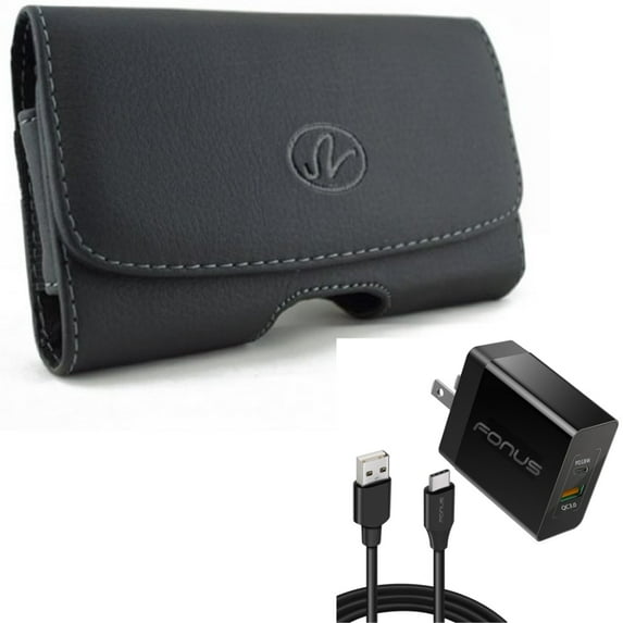 Case Belt Clip & 36W PD Home Charger for Samsung Galaxy S24 Plus - Leather Swivel Holster Loops, Fast Type-C 6ft Long Cable USB-C Power Cord for Galaxy S24 Plus