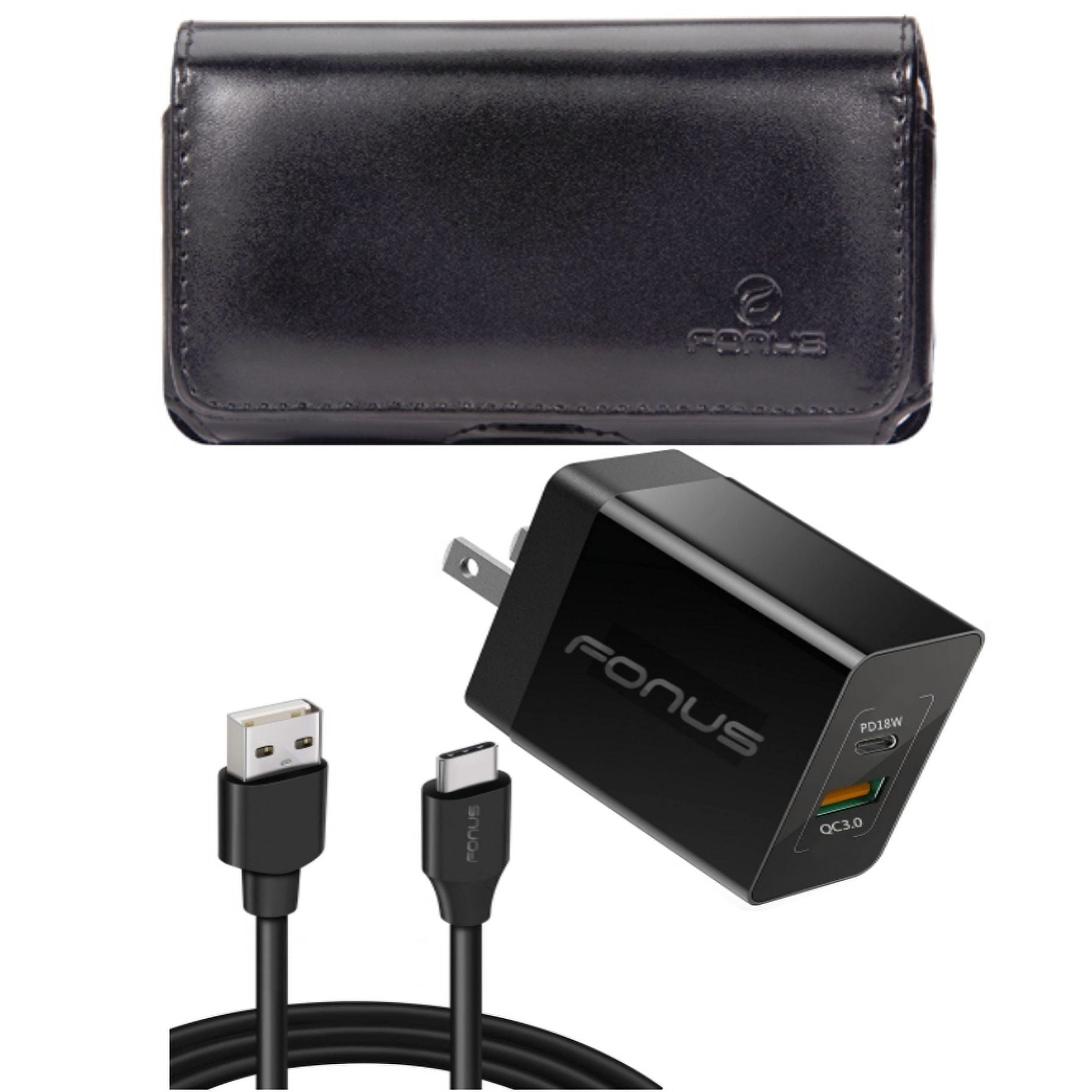 Case Belt Clip & 36W PD Home Charger for iPhone 15 Pro - Leather Swivel Holster Loops and Fast Type-C 6ft Long Cable USB-C Power Cord B2J for iPhone 15 Pro (6.1")