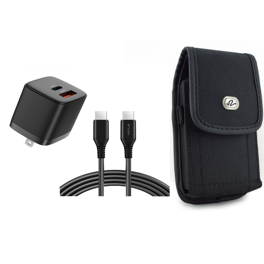 Case Belt Clip & 38W PD Home Charger for iPhone 15 Pro Max - Rugged Holster Canvas Cover and Fast Type-C 6ft Long Cable USB-C Power Cord P3O for iPhone 15 Pro Max (6.7")