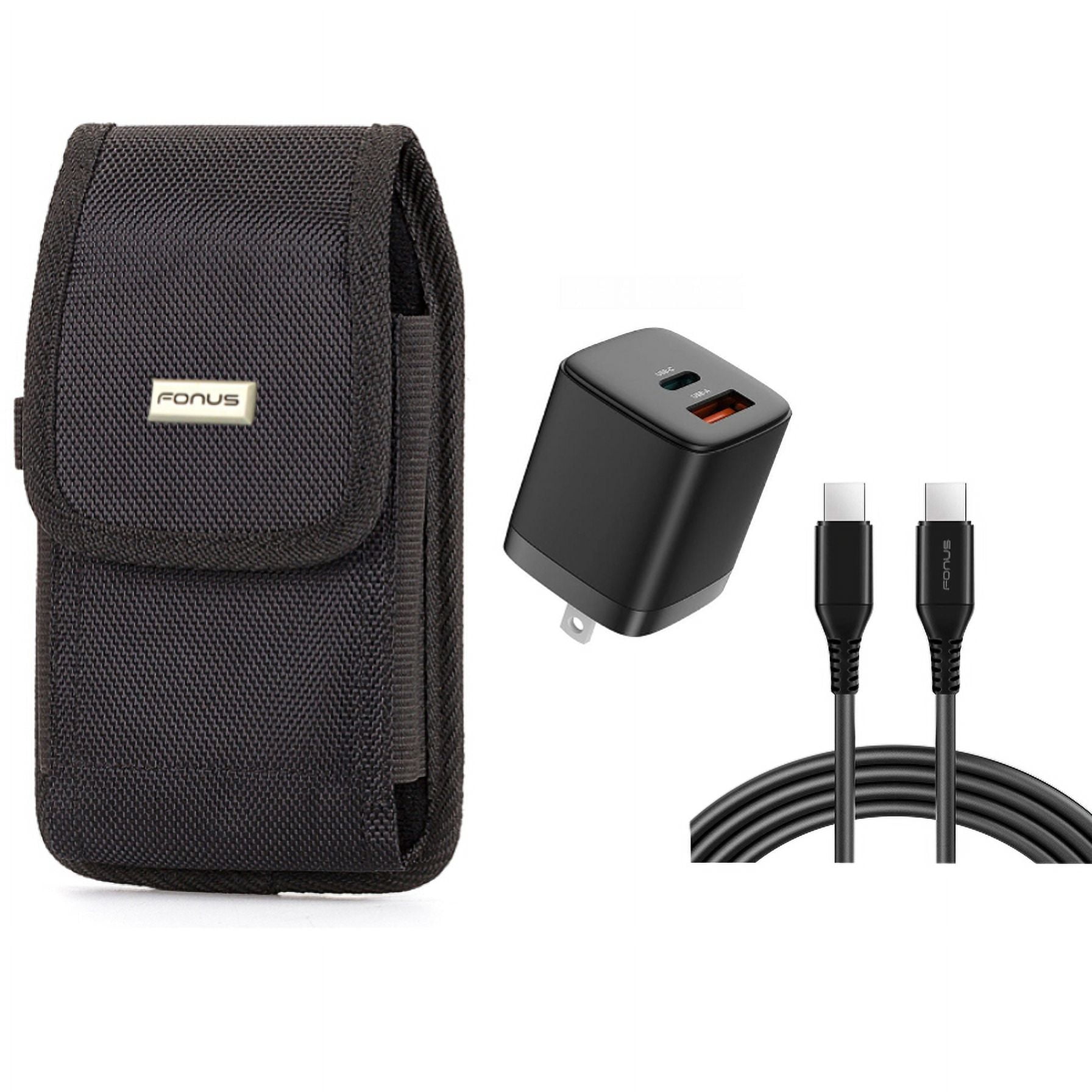 Case Belt Clip & 38W PD Home Charger for iPhone 15 Pro - Rugged Holster Canvas Cover and Fast Type-C 6ft Long Cable USB-C Power Cord J1W for iPhone 15 Pro (6.1")