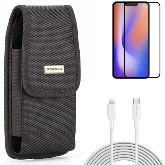 Case Belt Clip & 6ft PD Cable & Screen Protector for iPhone 13,Pro ONLY - Swivel Holster Rugged + USB-C Fast Charger Long + Anti-Glare Tempered Glass Matte Combo