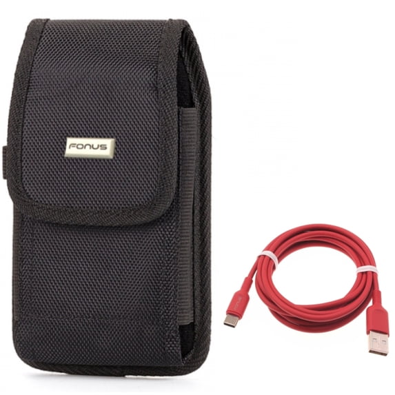 Case Belt Clip + 6ft USB-C Cable for Motorola One 5G Ace Phone - Swivel Holster Rugged Cover and Red Charger Cord Power Wire Combo for Motorola One 5G Ace (2021)