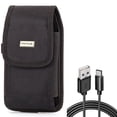 thumbnail image 1 of Case Belt Clip + 6ft USB Cable for Motorola One 5G Ace Phone - Rugged Holster Canvas Cover and  Type-C Charger Cord Power Wire Combo for Motorola One 5G Ace, 1 of 12
