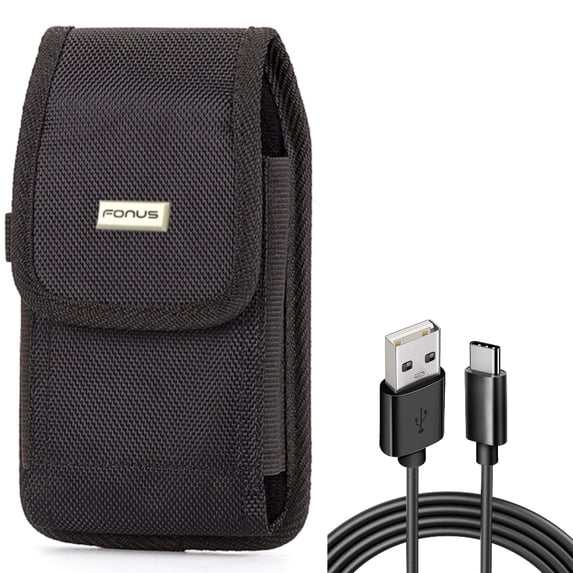 Case Belt Clip + 6ft USB Cable for Motorola One 5G Ace Phone - Rugged Holster Canvas Cover and Type-C Charger Cord Power Wire Combo for Motorola One 5G Ace
