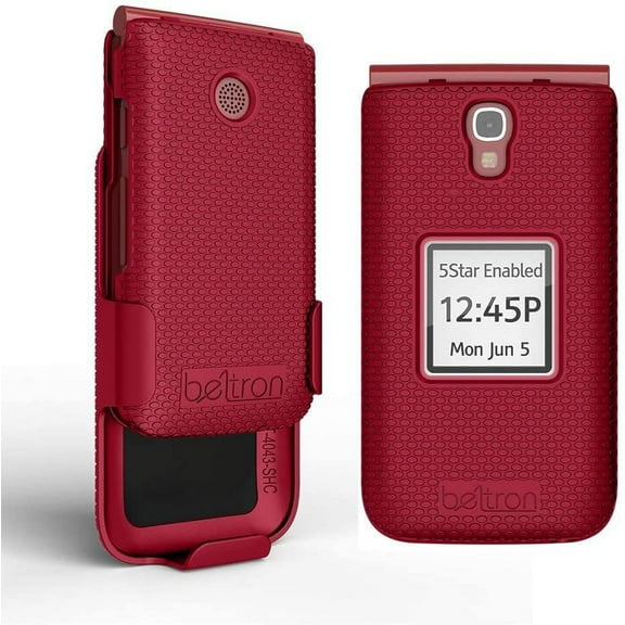 Case with Belt Clip for Alcatel GreatCall Jitterbug Flip Phone for Seniors, Protective Snap On Cover with Rotating Belt Clip Holster Combo for Jitterbug Flip 4043SJ6 Red