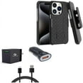 thumbnail image 1 of Case Belt Clip & Fast Home Car Charger for iPhone 15 Pro Max - Holster Swivel Cover Kickstand and USB Cable Type-C 6ft Long Travel G8B for iPhone 15 Pro Max (6.7"), 1 of 12