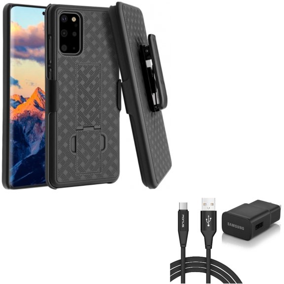 Case Belt Clip & Fast Home Charger for Samsung Galaxy S20 Plus - Holster Swivel Cover + Type-C 6ft USB-C Cable Combo