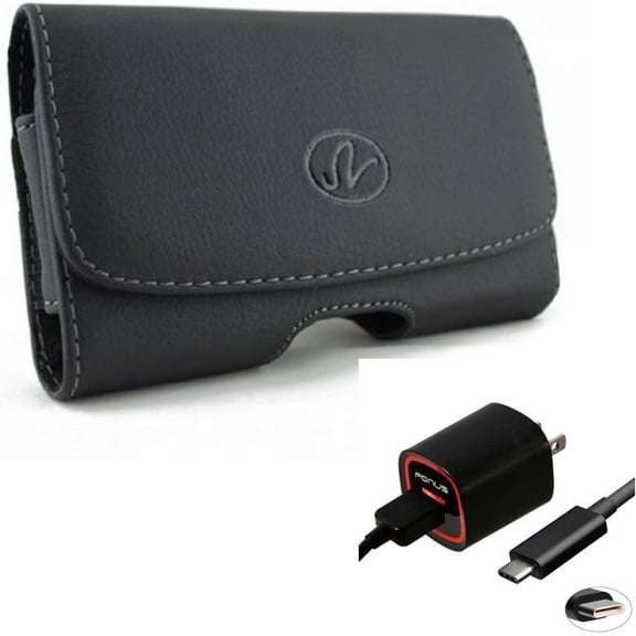 Case Belt Clip & Home Charger for Samsung Galaxy S24 Plus - Leather Swivel Holster Loops, 2.4A USB Cable TYPE-C 6ft for Galaxy S24 Plus