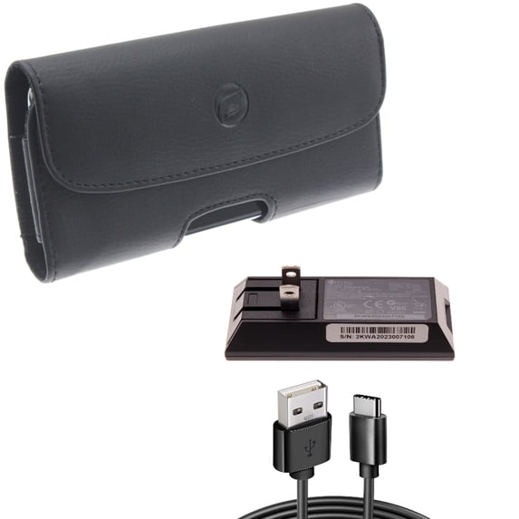 Case Belt Clip & Home Charger for iPhone 15 Pro - Leather Holster Cover Pouch and 6ft Long USB-C Cable Wall Power Adapter Type-C Charging Cord D9G for iPhone 15 Pro (6.1")