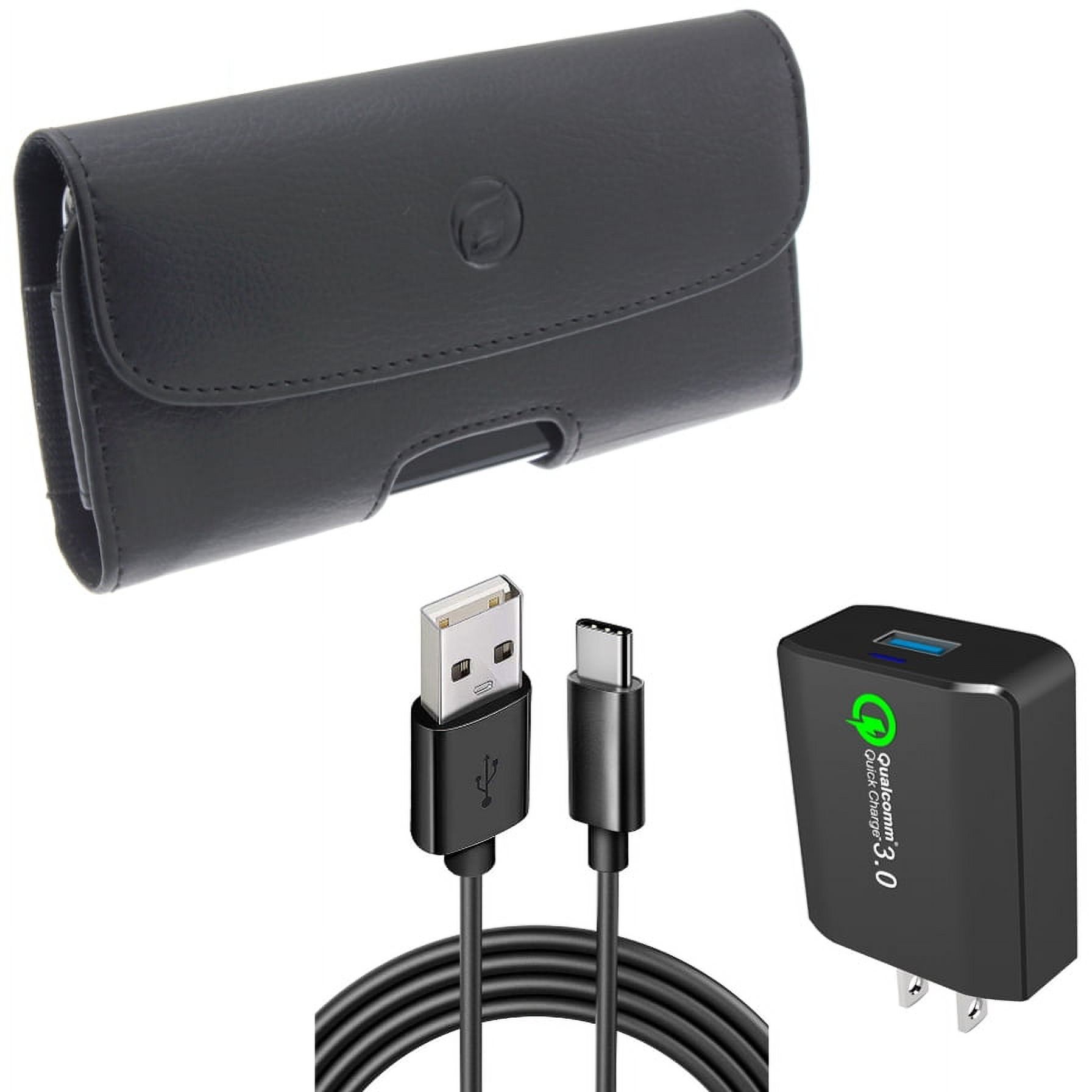 Case Belt Clip & Home Charger for iPhone 15 Pro Max - Leather Holster Cover Loops and 18W Fast 6ft USB Cable Type-C Turbo Charge R1O for iPhone 15 Pro Max (6.7")