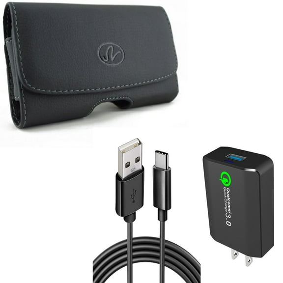 Case Belt Clip & Home Charger for iPhone 15 Pro Max - Leather Swivel Holster Loops and 18W Fast 6ft USB Cable Type-C Turbo Charge O1O for iPhone 15 Pro Max (6.7")