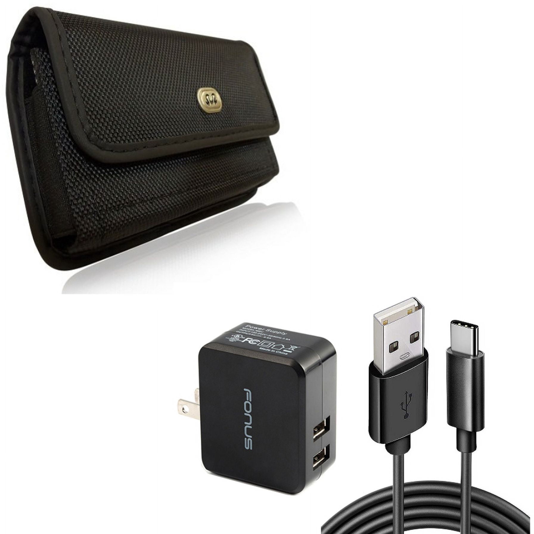 Case Belt Clip & Home Charger for iPhone 15 Pro Max - Rugged Holster Canvas Cover and 17W 2-Port USB 3.4A Type-C Cable N1O for iPhone 15 Pro Max (6.7")