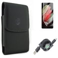 thumbnail image 1 of Case Belt Clip & Matte Screen Protector & USB Cable for Samsung Galaxy S21 Ultra Phone - Leather Holster & TPU Film Anti-Glare & Retractable Type-C Accessory Bundle, 1 of 1