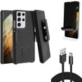 thumbnail image 1 of Case Belt Clip & Privacy Screen Protector & 10ft USB Cable for Samsung Galaxy S21 Ultra Phone - Holster Swivel & TPU Film Fingerprint Works & Type-C Charger Cord Accessory Bundle, 1 of 19
