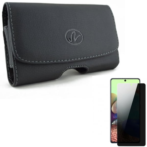Case Belt Clip & Privacy Screen Protector for Samsung Galaxy A71 5G - Combo with Leather Swivel Holster Loops & Tempered Glass Anti-Spy Anti-Peep 3D Edge