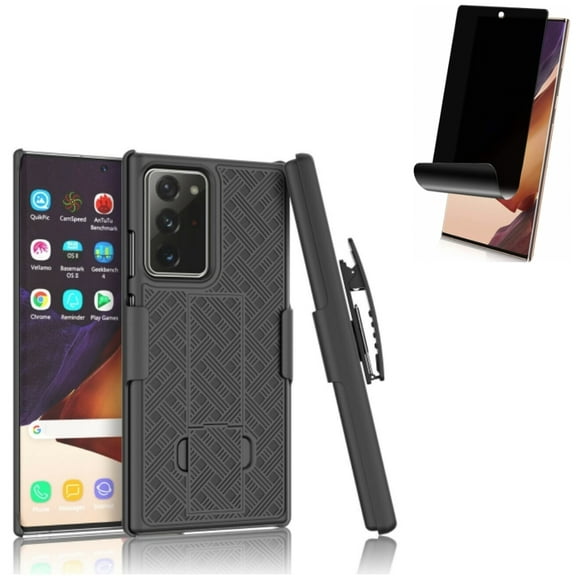 Case Belt Clip & Privacy Screen Protector for Samsung Galaxy Note 20 Ultra Phone - Combo with Holster Swivel Cover Kickstand & TPU Film Anti-Peep (Fingerprint Works) Anti-Spy