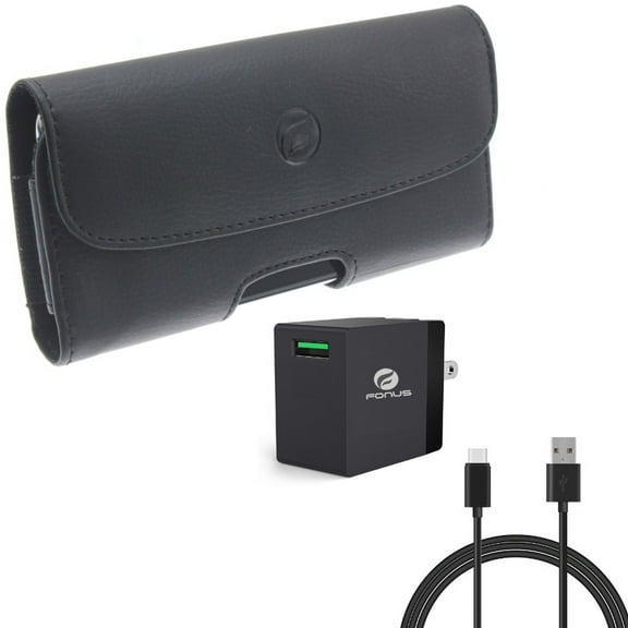 Case Belt Clip & Quick Home Charger for iPhone 15 Pro - Leather Holster Cover Pouch and 18W 6ft USB Cable Power Cord G6B for iPhone 15 Pro (6.1")