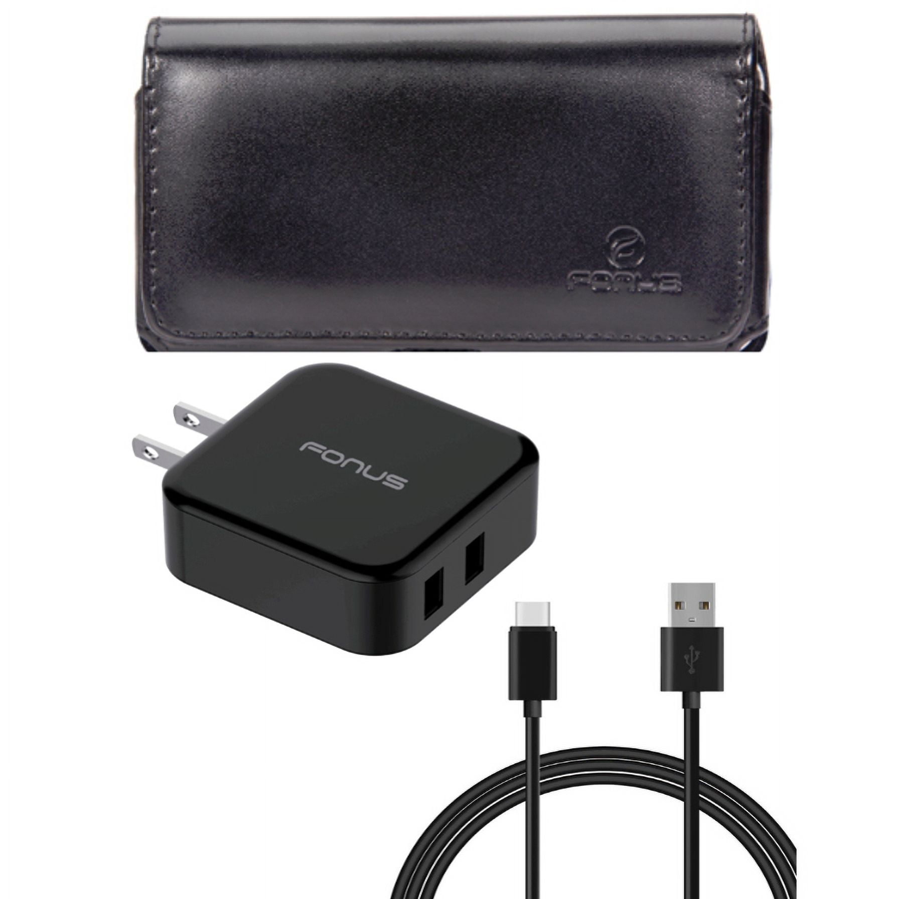 Case Belt Clip & Quick Home Charger for iPhone 15 Pro - Leather Swivel Holster Loops and 30W 6ft USB Cable 2-Port USB Power Cord Q6P for iPhone 15 Pro (6.1")