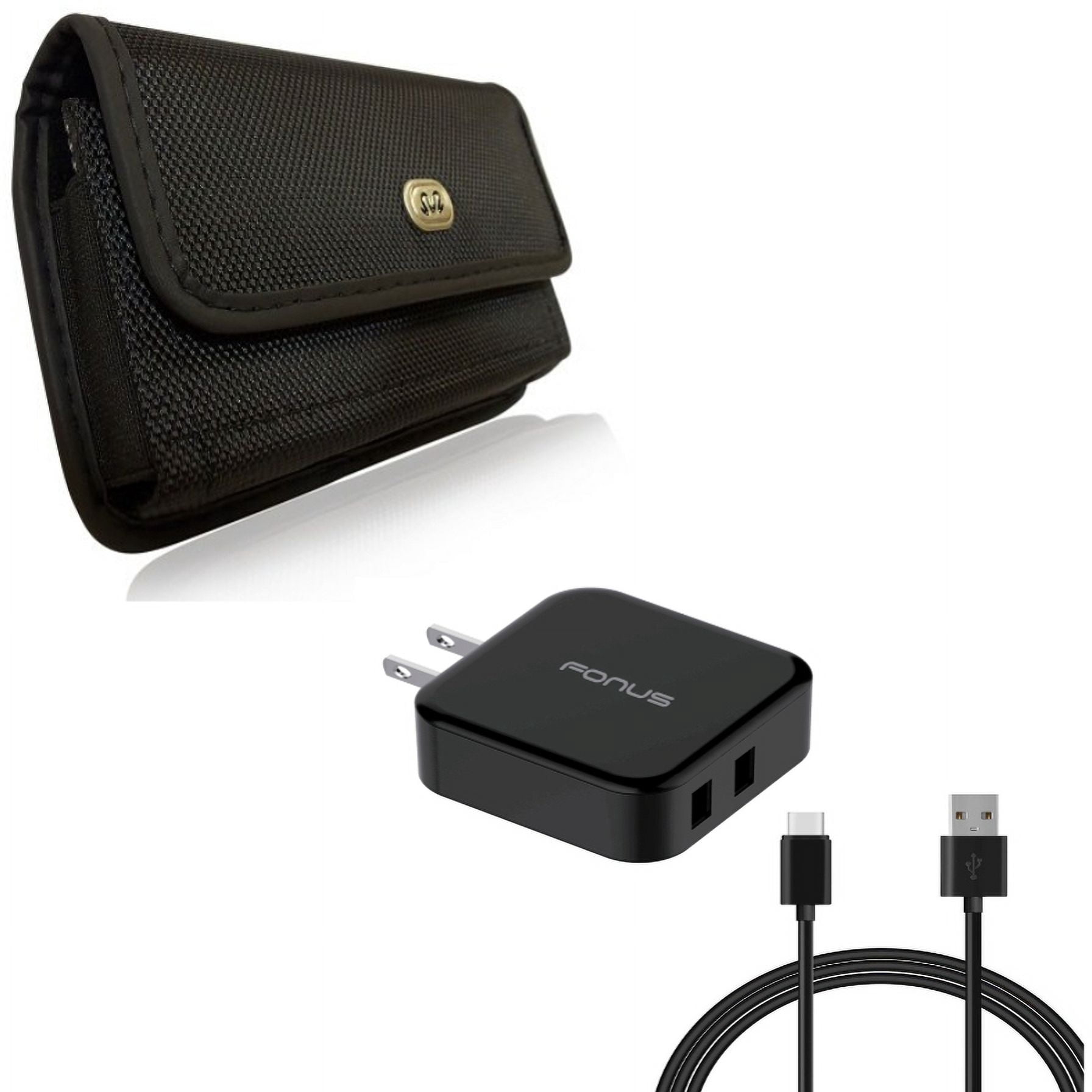 Case Belt Clip & Quick Home Charger for iPhone 15 Pro Max - Rugged Holster Canvas Cover and 30W 6ft USB Cable 2-Port USB Power Cord D7G for iPhone 15 Pro Max (6.7")