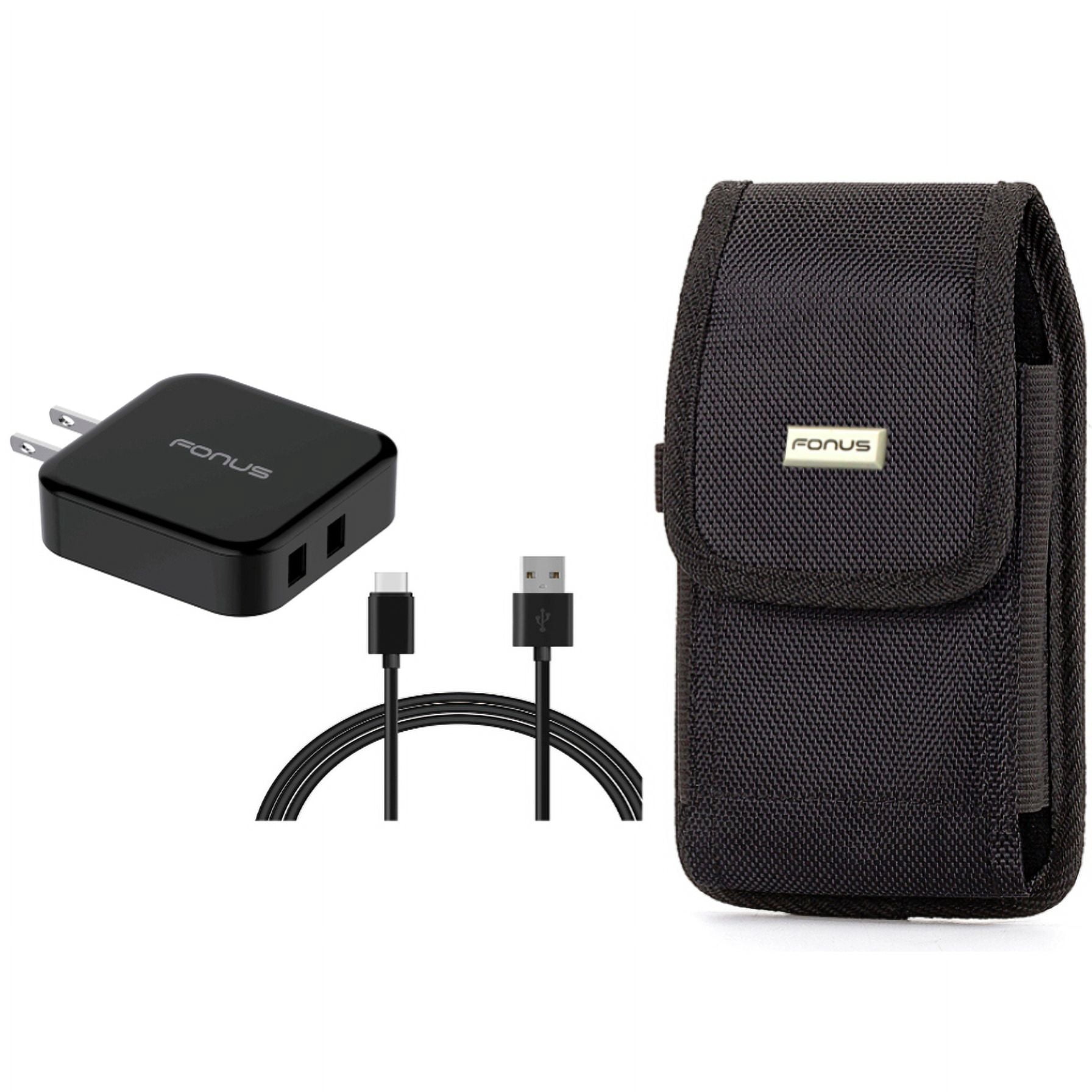 Case Belt Clip & Quick Home Charger for iPhone 15 Pro Max - Rugged Holster Canvas Cover and 30W 6ft USB Cable 2-Port USB Power Cord O8O for iPhone 15 Pro Max (6.7")