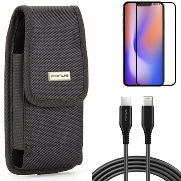 Case Belt Clip & Screen Protector & 10ft PD Cable for iPhone 13,Pro ONLY - Swivel Holster Rugged + Anti-Glare Tempered Glass Matte + USB-C Fast Charger Long Combo