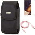 thumbnail image 1 of Case Belt Clip & Screen Protector & 6ft USB-C Cable for Samsung Galaxy Note 20 Ultra (6.9") - Combo with Rugged Holster & Tempered Glass (Fingerprint Unlock) & Pink Charger Cord, 1 of 15