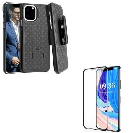 Case Belt Clip & Screen Protector for iPhone 11 Pro ONLY - Holster Swivel Cover Kickstand + Ceramics Matte 3D Curved Edge Full Cover Combo