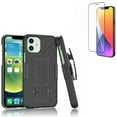 thumbnail image 1 of Case Belt Clip & Screen Protector for iPhone 12 Pro Max - Combo with Holster Swivel Cover Kickstand & Anti-Glare Tempered Glass Matte 3D, 1 of 12