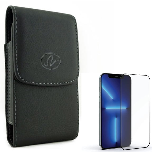 Case Belt Clip & Screen Protector for iPhone 13 Pro Max - Combo with Leather Holster Cover Pouch & Anti-Glare Tempered Glass Matte 3D