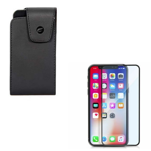 Case Belt Clip & Screen Protector for iPhone XS 11 Pro ONLY - Leather Swivel Holster Vertical + Anti-Glare Tempered Glass Matte 3D Combo