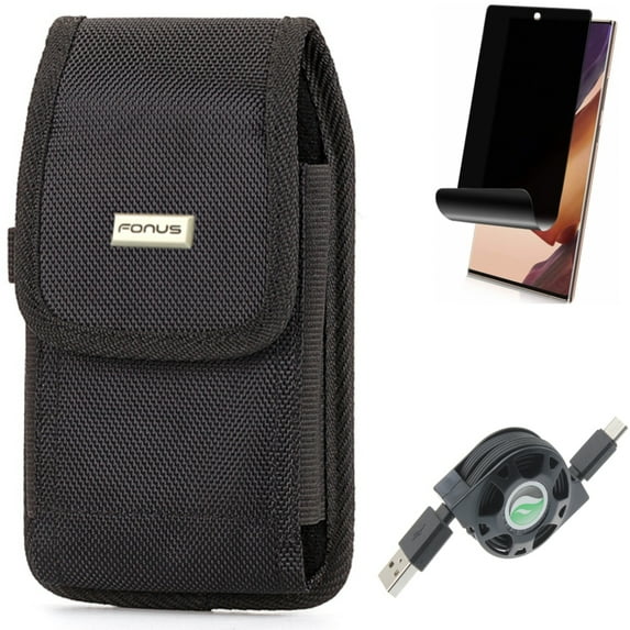 Case Belt Clip & USB Cable & Privacy Screen Protector for Samsung Galaxy Note 20 Ultra (6.9") - Combo with Rugged Holster & Retractable Type-C & TPU Film Anti-Peep