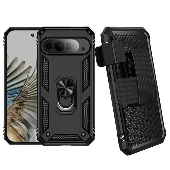 Case Belt Clip compatible with Google Pixel 10 Pro XL - Holster Swivel Metal Ring Cover Kickstand Armor Combo Drop-Proof for Pixel 10 Pro XL