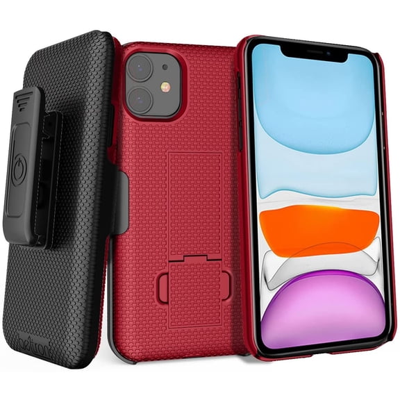 Case with Belt Clip for iPhone 11 6.1" , BELTRON Shell & Holster Combo - Super Slim Shell Case with Built-in Kickstand, Swivel Belt Clip Holster for Apple iPhone 11 6.1" 2019 - Red