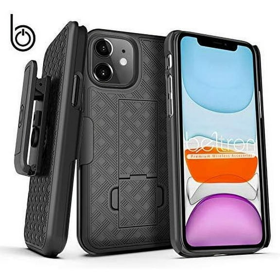Case with Belt Clip for iPhone 11 6.1", BELTRON Shell & Holster Combo - Super Slim Shell Case with Built-in Kickstand, Swivel Belt Clip Holster for Apple iPhone 11r 6.1" - 2019