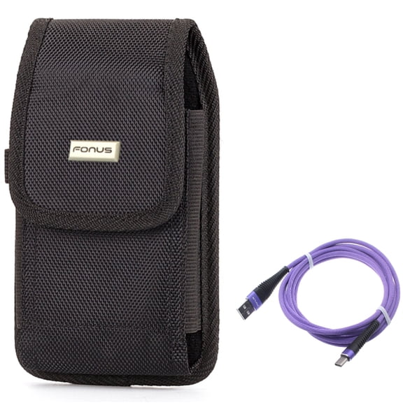Case Belt Clip w 10ft USB-C Cable for Samsung Galaxy S22 Ultra,S21,S21 Ultra,S21 S20 Ultra,S20 Plus,Ultra Fan Edition,Fan FE 5G - Rugged Holster Canvas, Purple Type-C Charger Cord