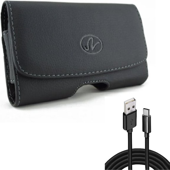 Case Belt Clip w 10ft USB-C Cable for Samsung Galaxy A53 5G,A33 5G Phones - Leather Swivel Holster Loops, Type-C Charger Cord Power Wire