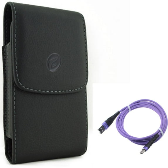 Case Belt Clip w 10ft USB Cable for Samsung Galaxy A73 5G,A13 5G,A03s Phones - Leather Holster Cover Pouch, Purple Type-C Charger Cord Power