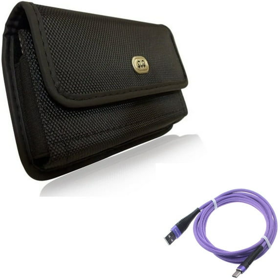 Case Belt Clip w 10ft USB Cable for Samsung Galaxy S22 Plus,S22 S21 FE 5G - Rugged Holster Canvas, Purple Type-C Charger Cord