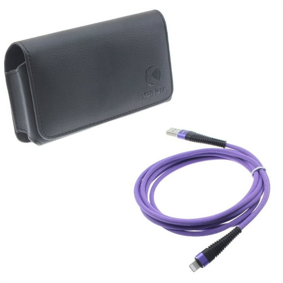 Case Belt Clip w 10ft USB Cable for iPhone 8/7/6S/6 - Leather Swivel Holster Loops Cover, Purple Charger Cord Power Wire Braided for iPhone 8/7/6S/6 Models