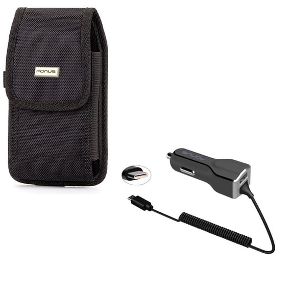 Case Belt Clip w Car Charger for Samsung Galaxy S9 Plus, S8 Plus, A50/A20 Phones - Rugged Holster Canvas Cover Pouch Carry, 30W Type-C Power Adapter DC Socket Fast USB Port