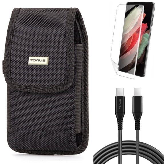 Case Belt Clip w Matte Screen Protector w 10ft Long USB-C Cable for Samsung Galaxy S21 Plus - Rugged Holster, TPU Film Anti-Glare, PD Fast Charger Cord Power Accessory Bundle