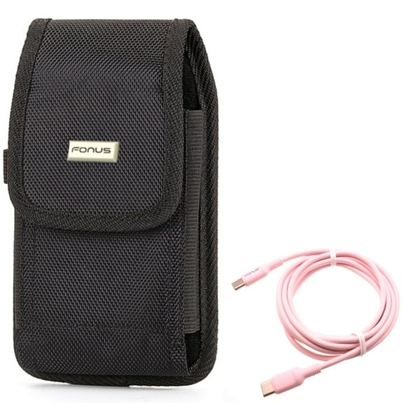 Case Belt Clip w Pink 10ft Long Cable for Samsung Galaxy S21 FE 5G - Rugged Holster Canvas, USB-C to Type-C PD Fast Charger Cord